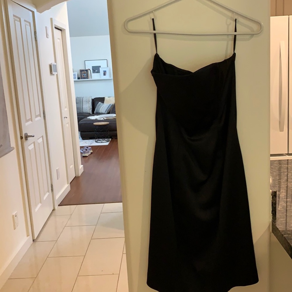 Black satin Holt Renfrew strapless dress